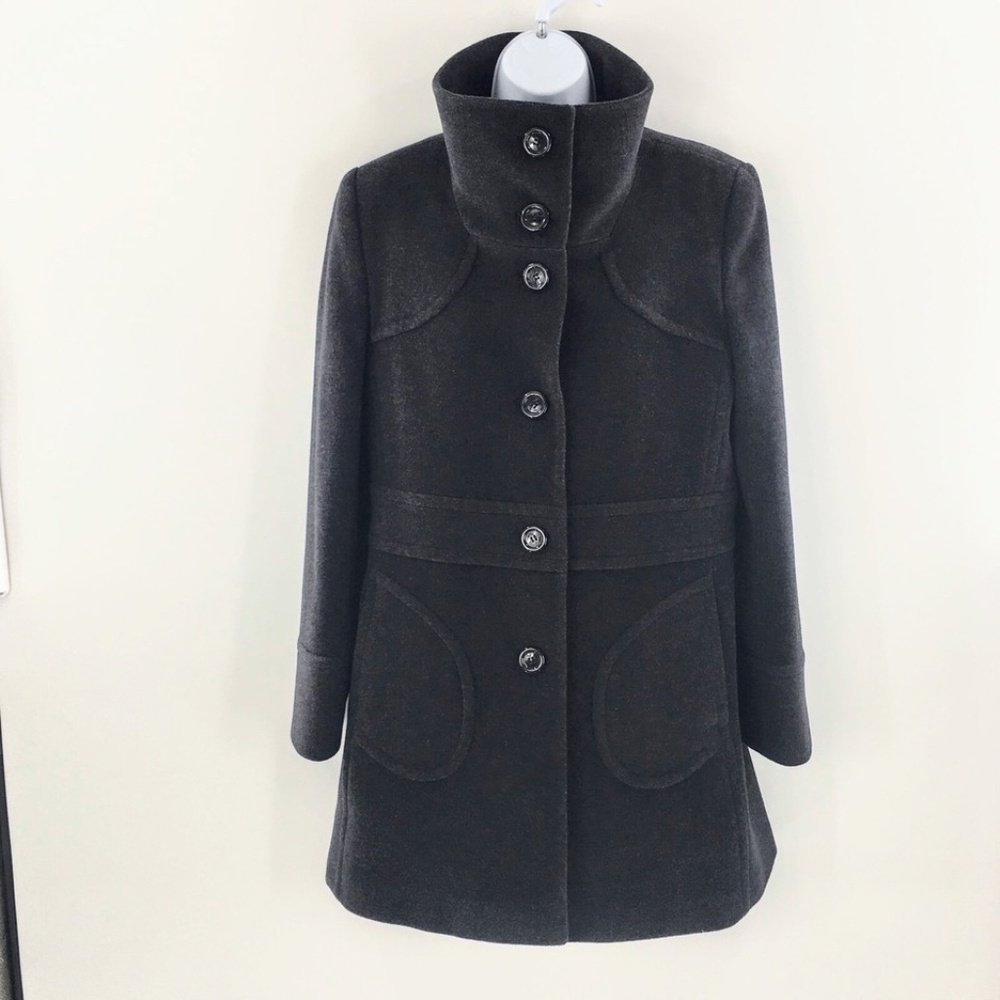 Steve by Searle Swing Coat Charcoal Gray Italian Wool USA Made Mid Length Sz 8